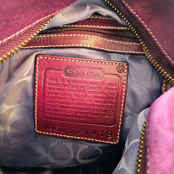 COACH: Grape Soft Suede Duffle Purse - Picture 9 of 11
